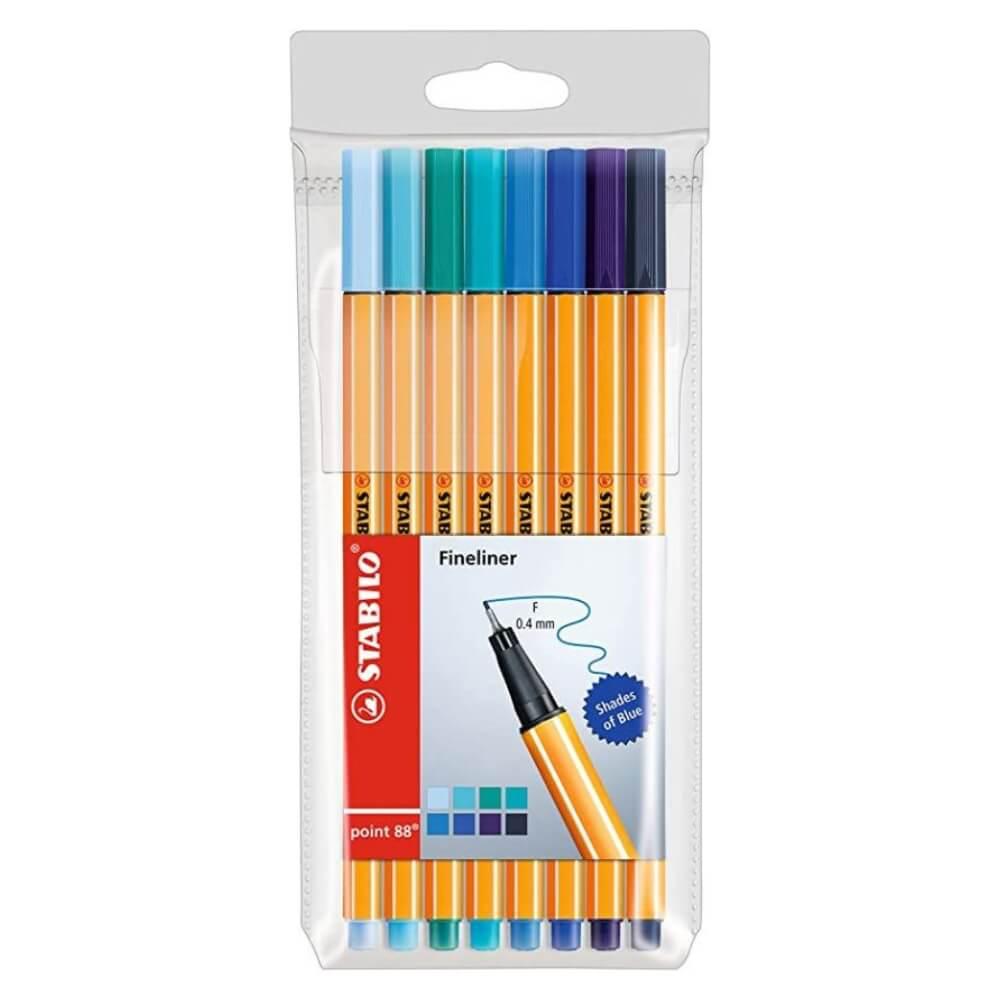 kit Caneta Stabilo Point 88 com 8 Tons de Azul