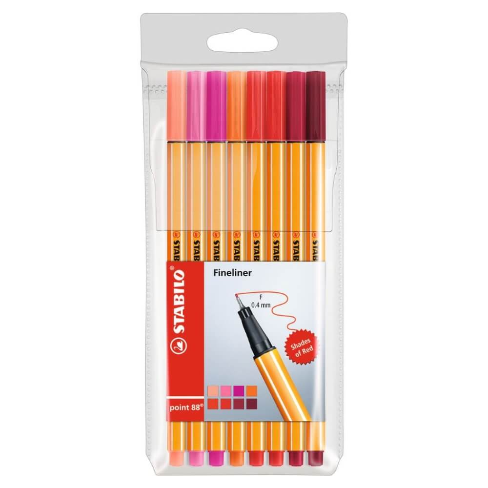kit Caneta Stabilo Point 88 com 8 Tons de Vermelho
