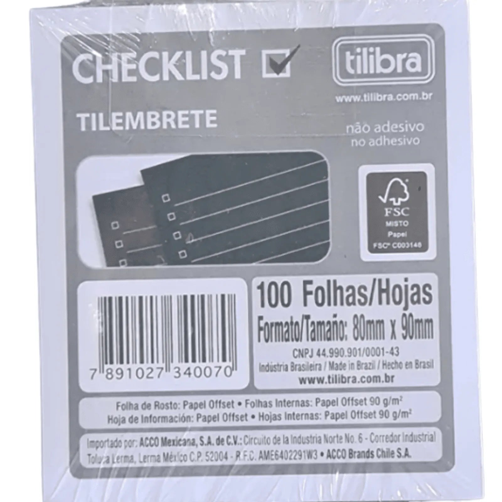 Bloco Destacável Tilibra Tilembrete - 80mm X 90mm - Checklist Preto