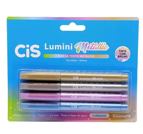 Marca Texto Cis Lumini Metallic com 4 Cores