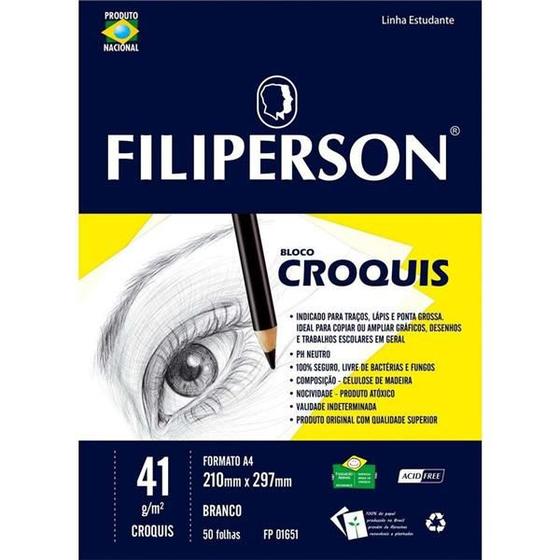 Bloco Croquis Manteiga A4 41g 50 Folhas Filiperson