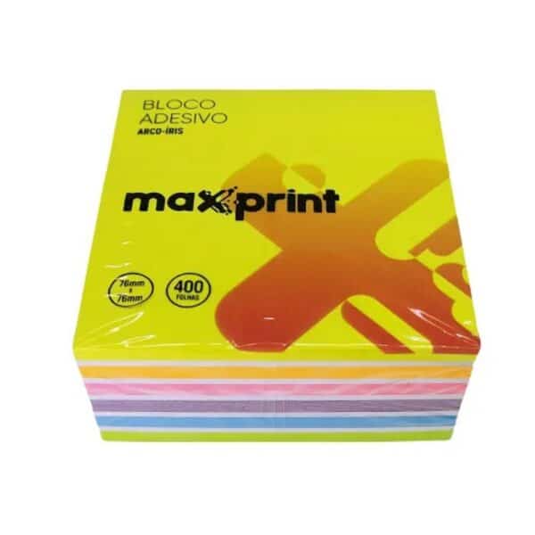 Bloco Adesivo 76x76mm Arco-íris Maxprint