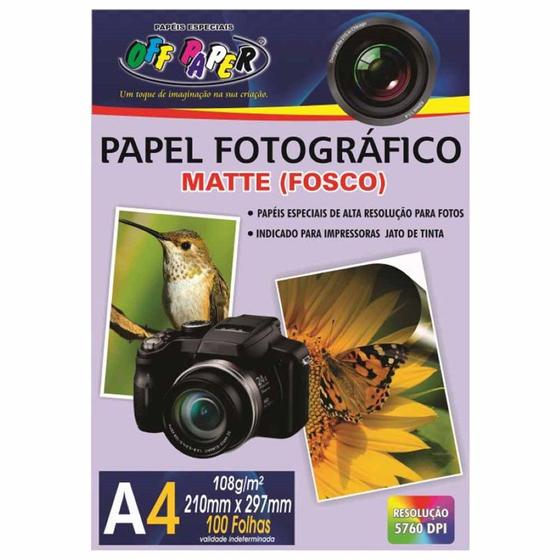 Papel Fotográfico A4 Matte Fosco 108g 100 Folhas Off Paper