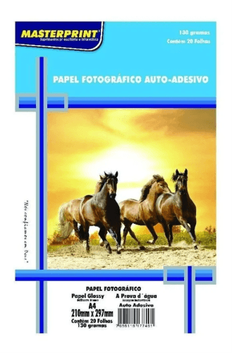 Papel Fotográfico A4 Glossy Adesivo 130g  Masterprint 20 Folhas