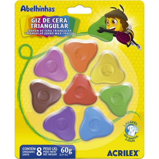 Giz De Cera Acrilex Triangular 8 Cores