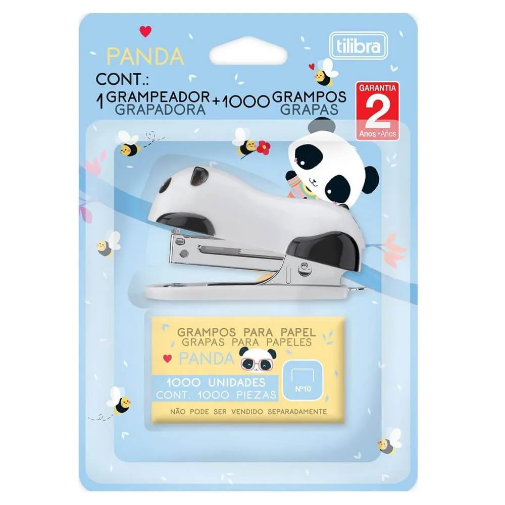 Grampeador Panda Tilibra Mini com Extrator 12 Fls + 1000 Grampos