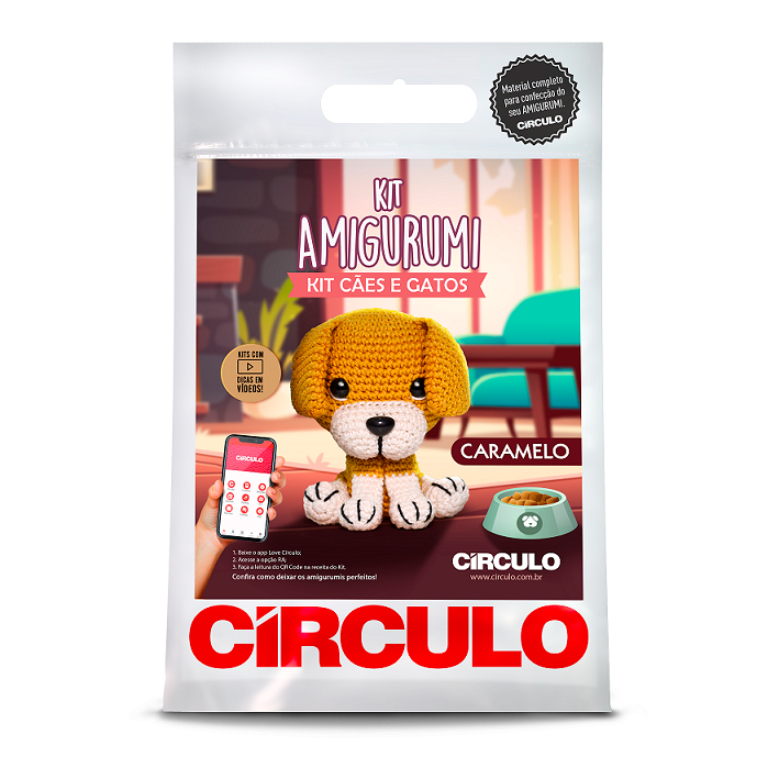 Kit Amigurumi Círculo Cães e Gatos - Caramelo