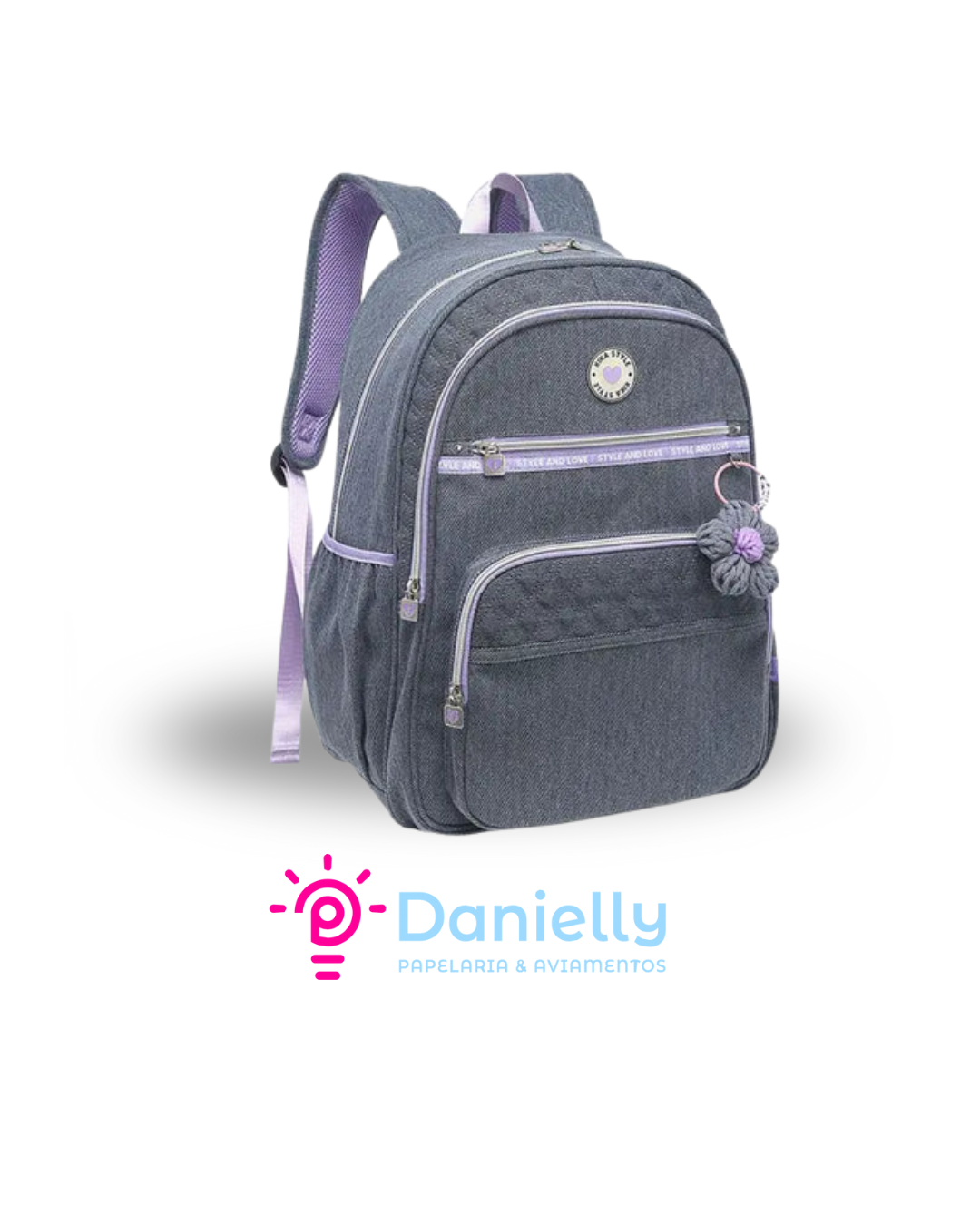 Mochila Kika Jeans Azul Escura com Lilás KK 2518M