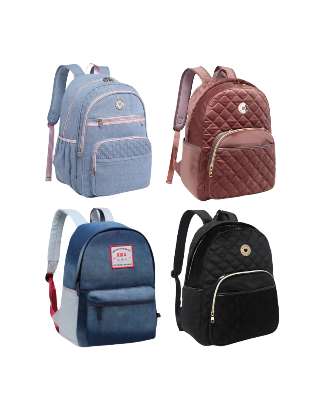 Mochila Kika Feminina Veludo e Jeans