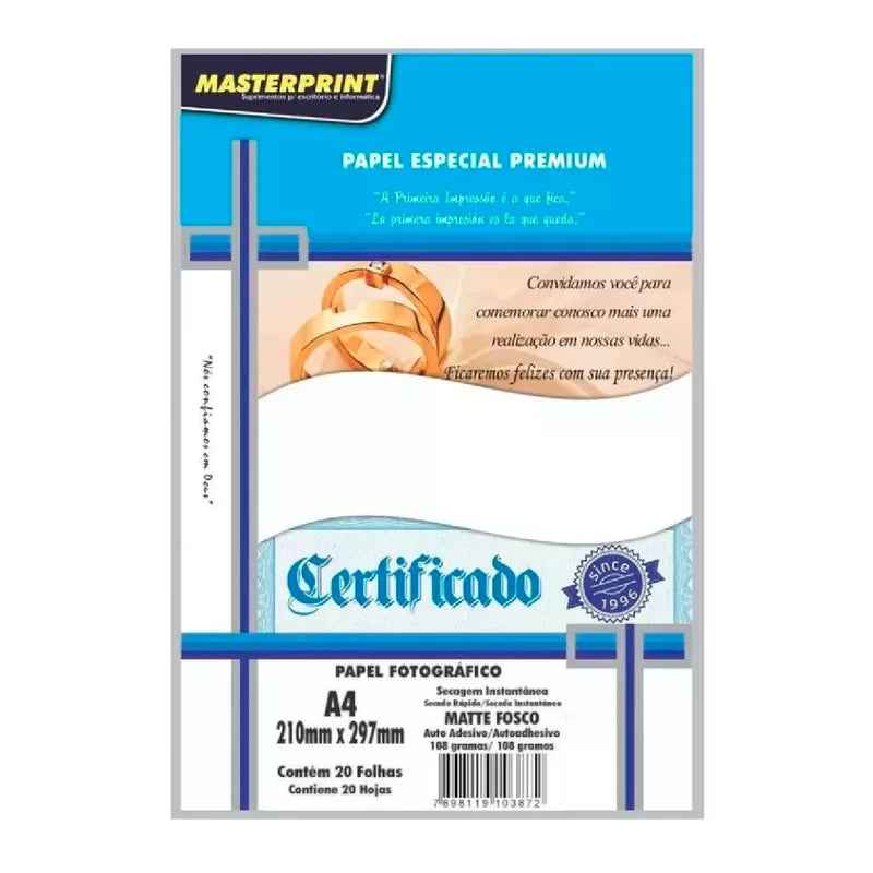 Papel Fotográfico A4 Matte Fosco 170g Masterprint 100 Folhas