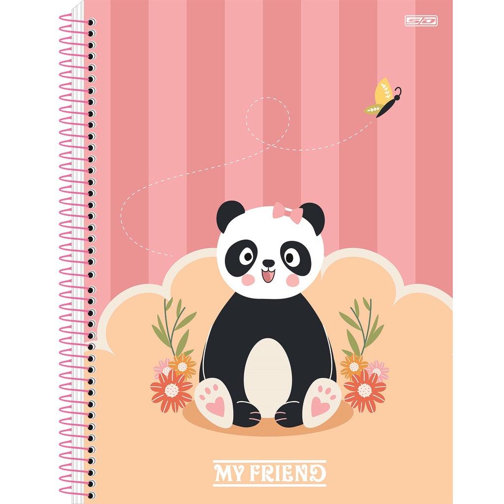 Caderno Pequeno Espiral 1/4 Panda My Friend 80 Folhas São Domingos